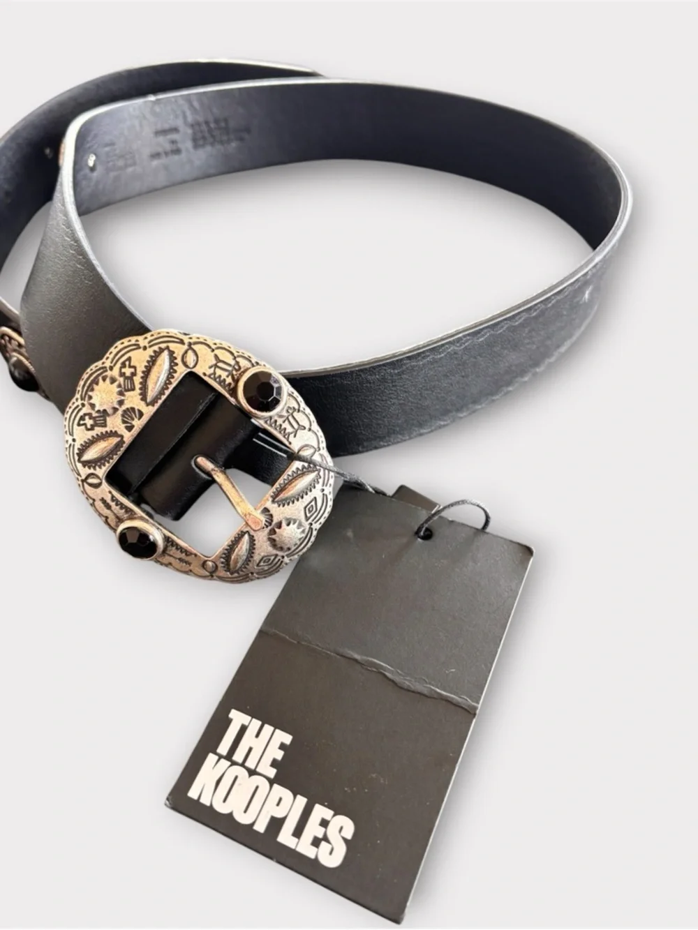 The Kooples Black Leather Belt with Decorative Silver-Tone Western Buckle